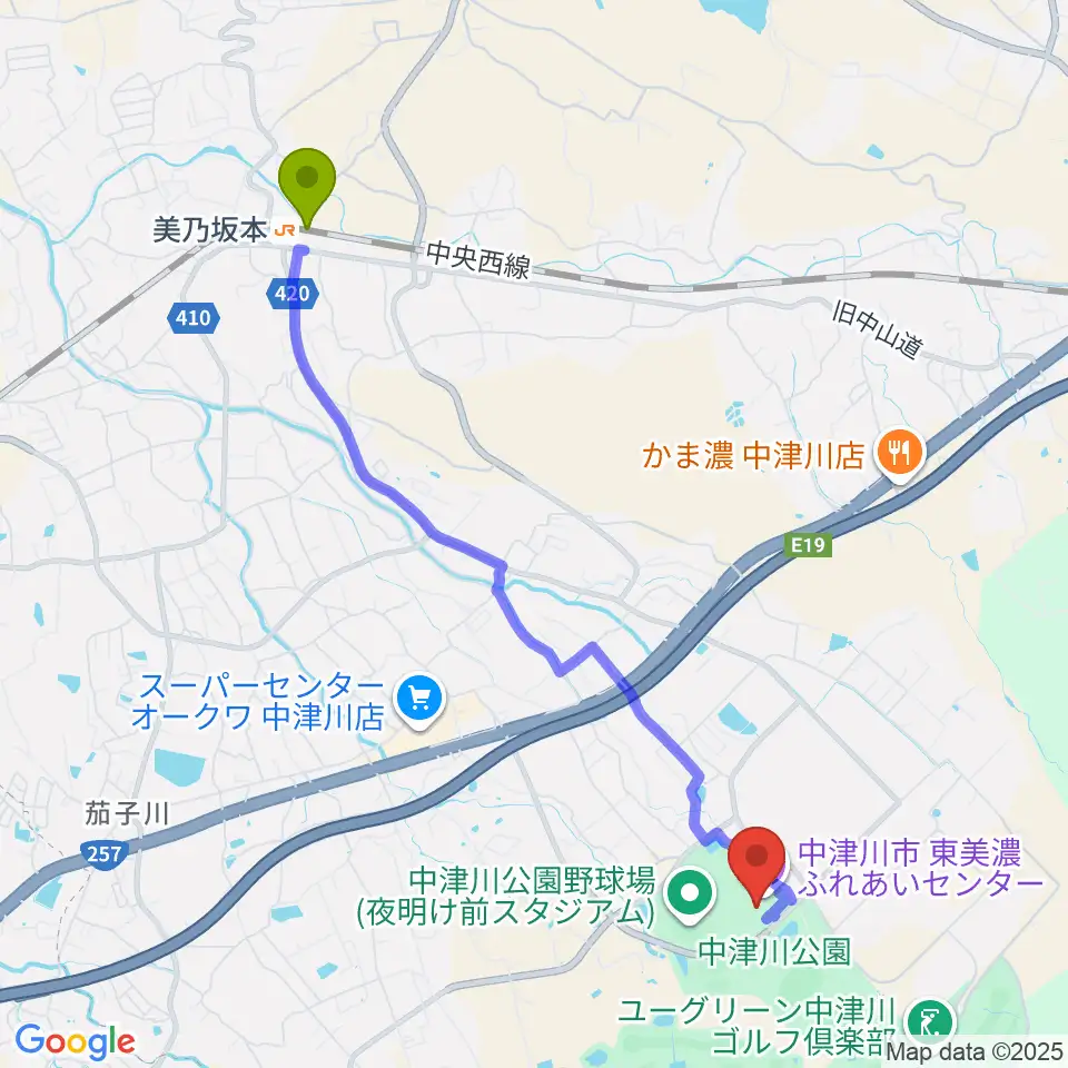 東美濃ふれあいセンターの最寄駅美乃坂本駅からの徒歩ルート（約47分）地図