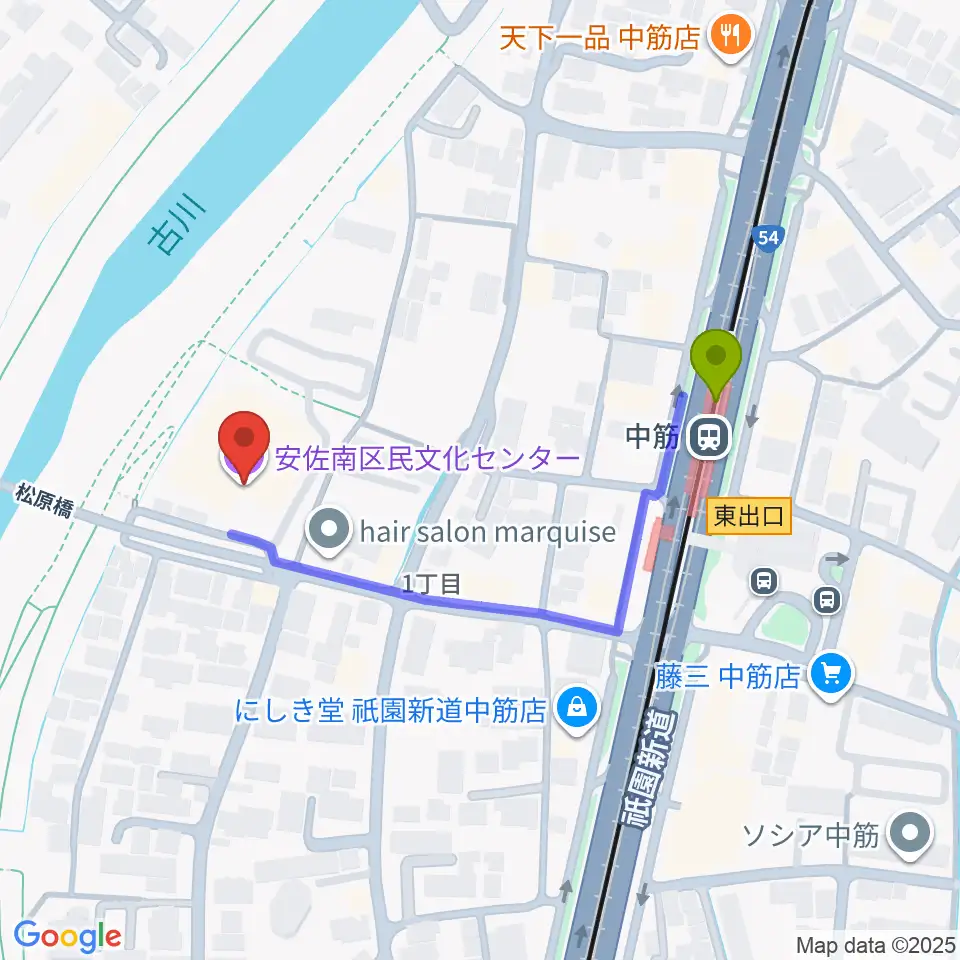マエダハウジング安佐南区民文化センターの最寄駅中筋駅からの徒歩ルート（約4分）地図