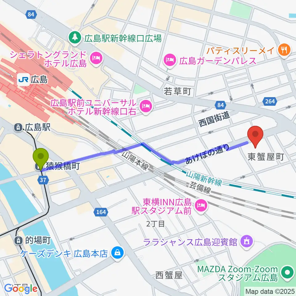 広島市東区民文化センターの最寄駅猿猴橋町駅からの徒歩ルート（約12分）地図
