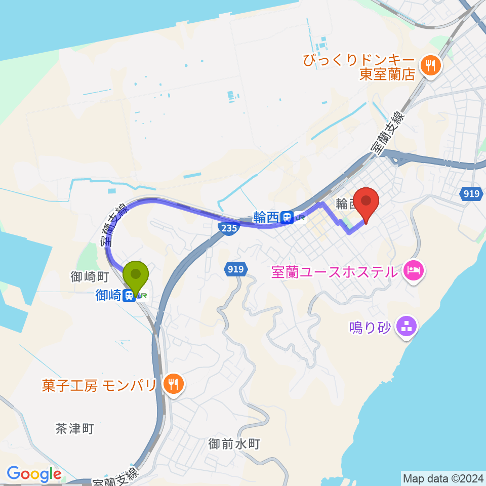 御崎駅からFMびゅーへのルートマップ地図