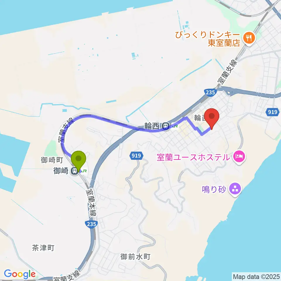 御崎駅からFMびゅーへのルートマップ地図