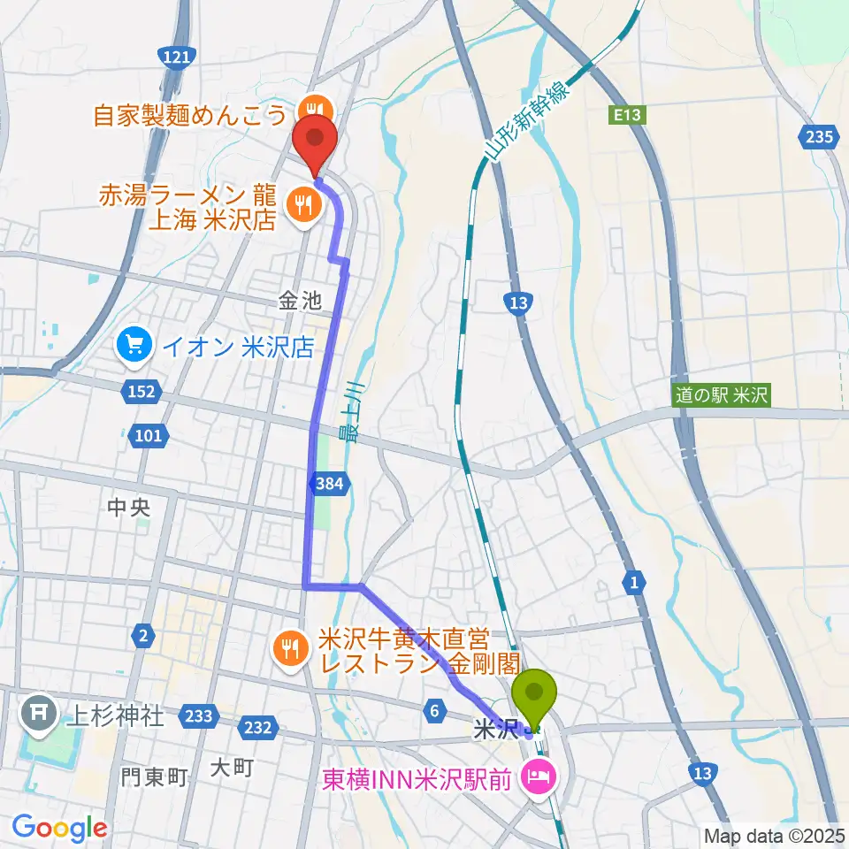 エフエムNCVおきたまGO！の最寄駅米沢駅からの徒歩ルート（約42分）地図