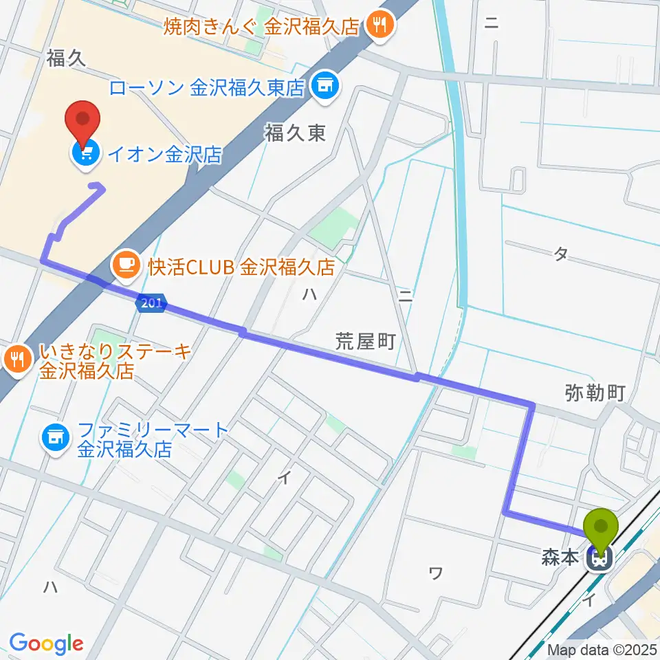 開進堂楽器 MPC森本の最寄駅森本駅からの徒歩ルート（約15分）地図