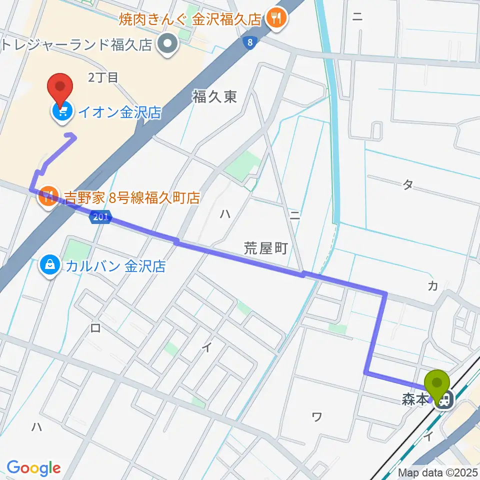 開進堂楽器 MPC森本の最寄駅森本駅からの徒歩ルート（約15分）地図