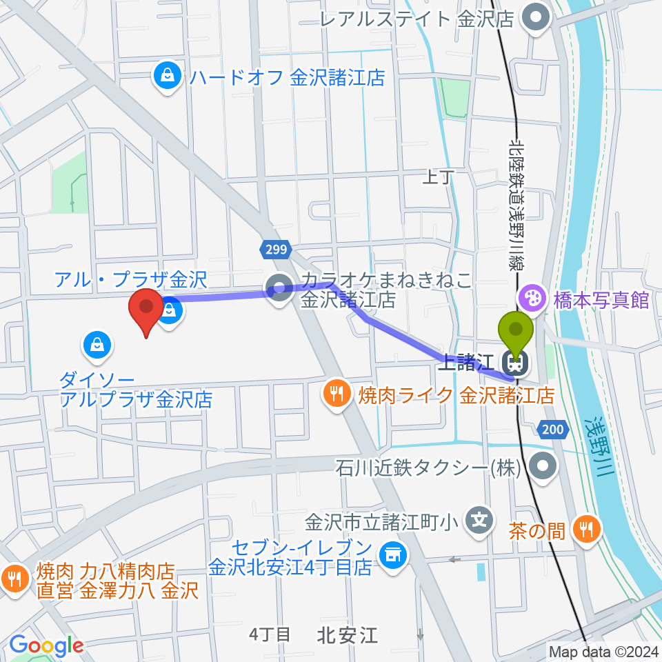 開進堂楽器 MPC諸江の最寄駅上諸江駅からの徒歩ルート（約9分）地図