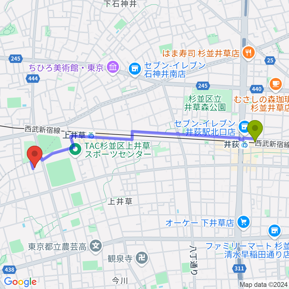 井荻駅からYOKOピアノ＆リトミック教室へのルートマップ地図