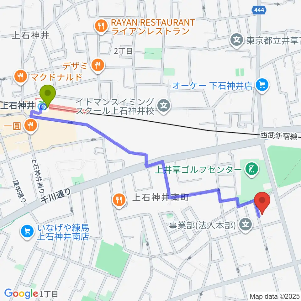 上石神井駅からYOKOピアノ＆リトミック教室へのルートマップ地図