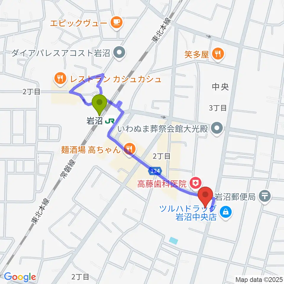エフエムいわぬまの最寄駅岩沼駅からの徒歩ルート（約7分）地図