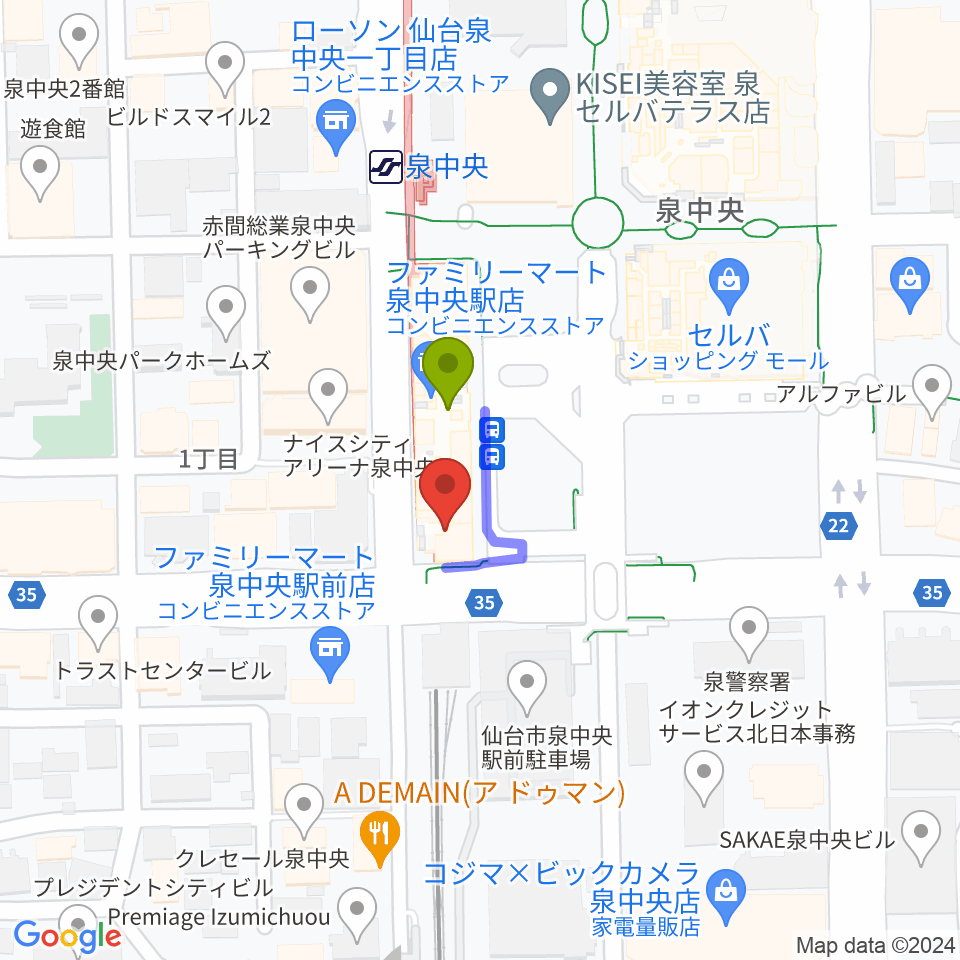 fmいずみの最寄駅泉中央駅からの徒歩ルート（約1分）地図