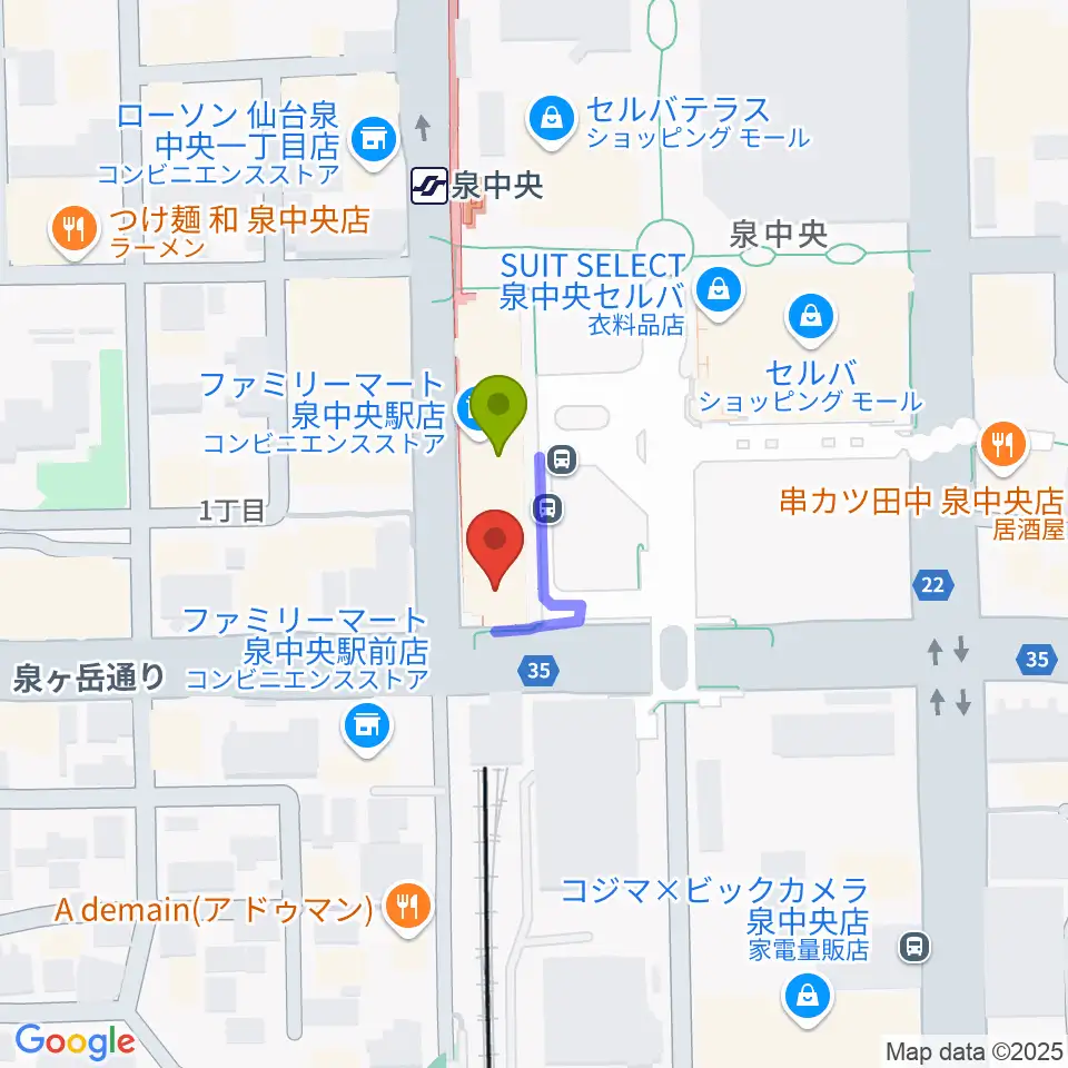 fmいずみの最寄駅泉中央駅からの徒歩ルート（約1分）地図