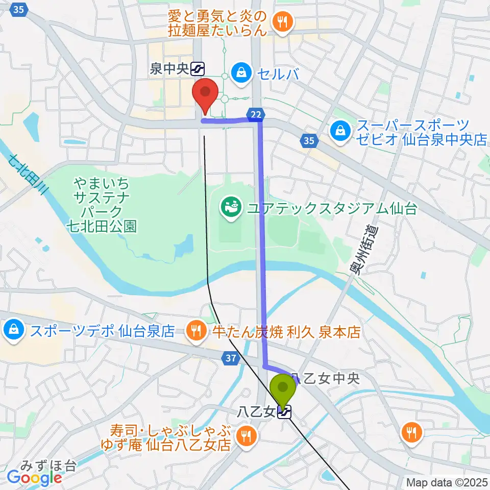 八乙女駅からfmいずみへのルートマップ地図