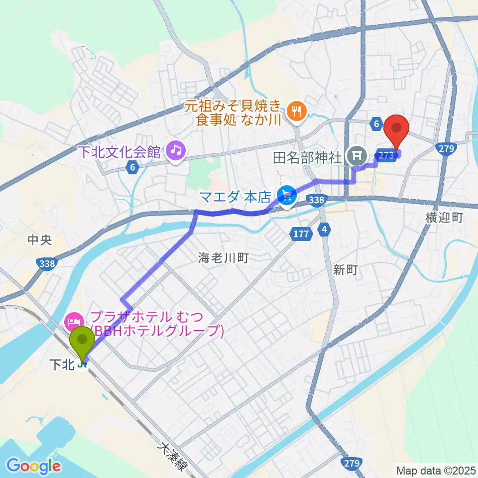 FMアジュールの最寄駅下北駅からの徒歩ルート（約46分）地図
