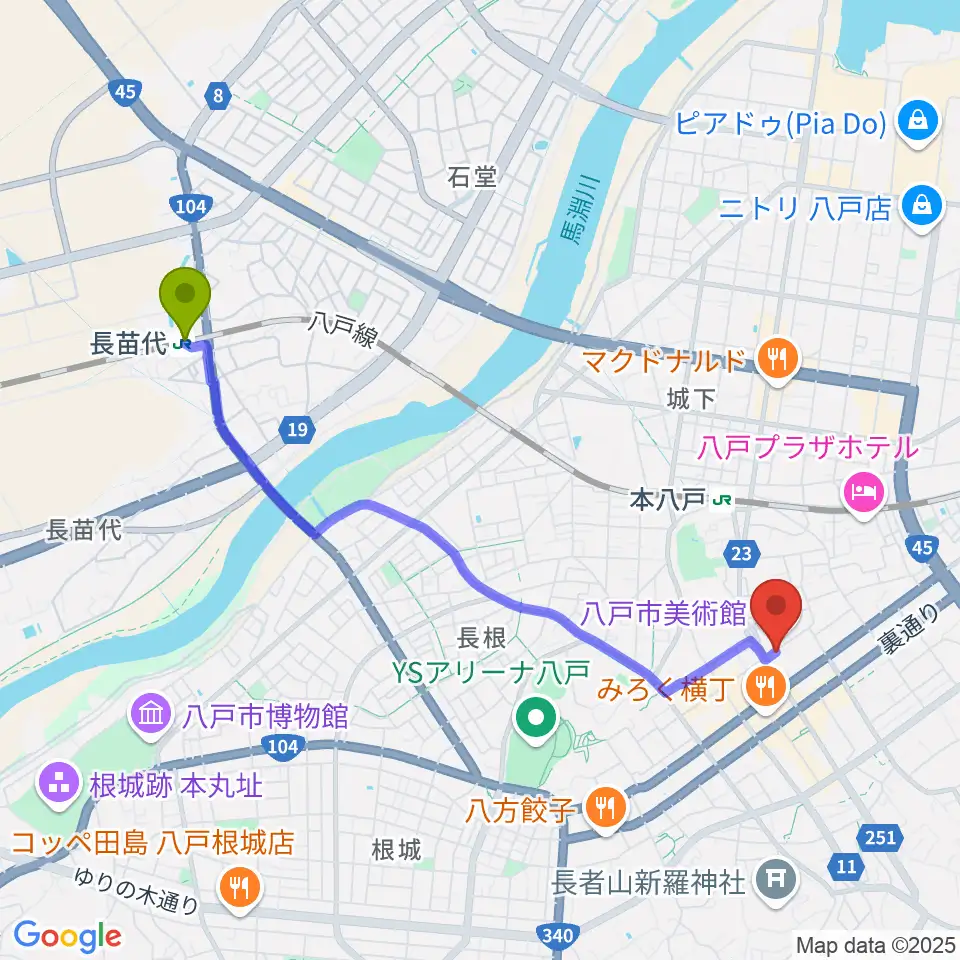 長苗代駅からビーエフエムへのルートマップ地図