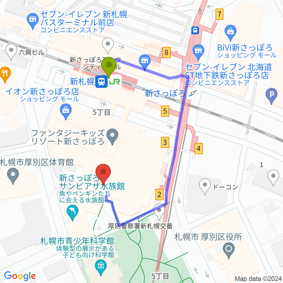 RADIOワンダーストレージ FMドラマシティの最寄駅新札幌駅からの徒歩ルート（約3分）地図