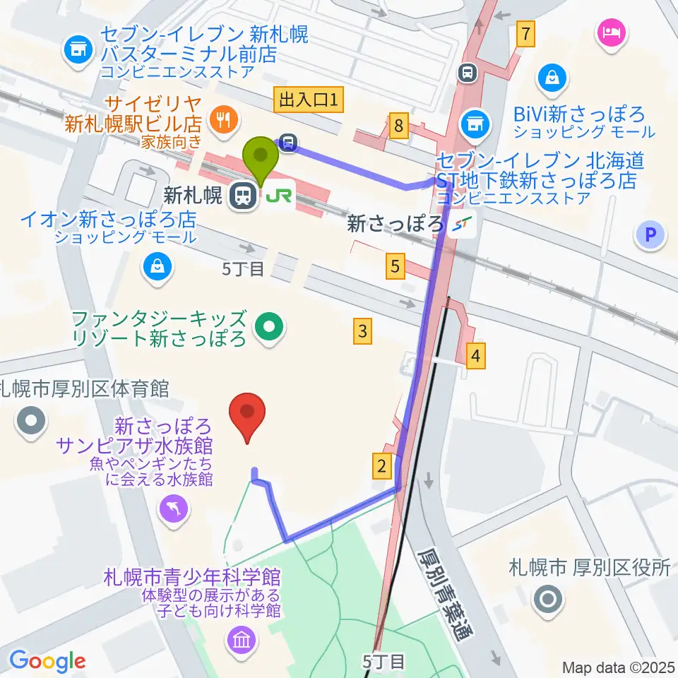 RADIOワンダーストレージ FMドラマシティの最寄駅新札幌駅からの徒歩ルート（約3分）地図