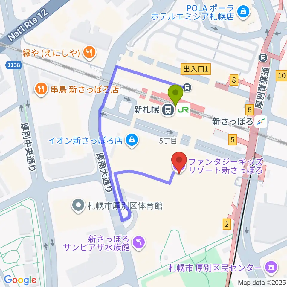 RADIO YAMASHO FMドラマシティの最寄駅新札幌駅からの徒歩ルート（約2分）地図