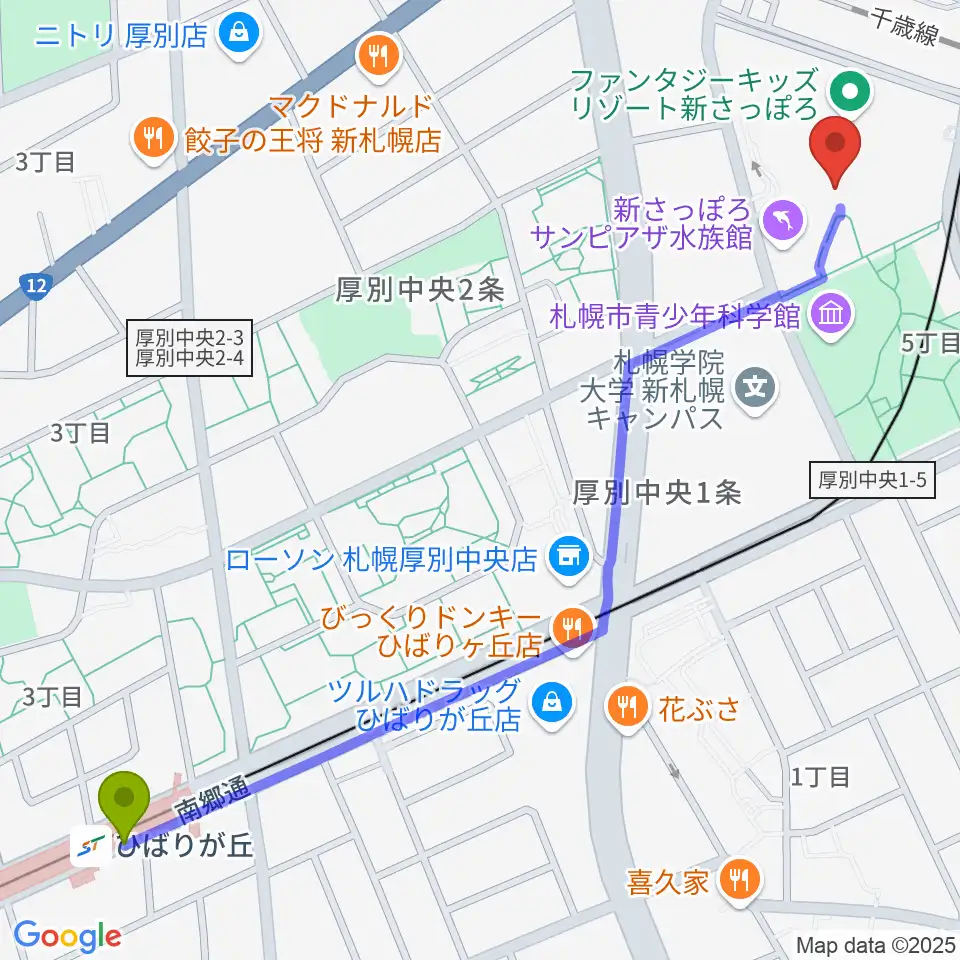 ひばりが丘駅からRADIOワンダーストレージ FMドラマシティへのルートマップ地図