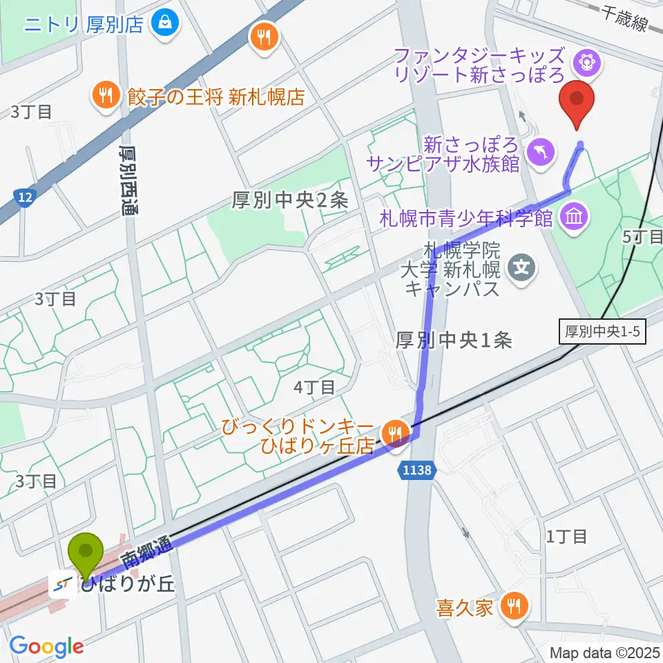 ひばりが丘駅からRADIOワンダーストレージ FMドラマシティへのルートマップ地図
