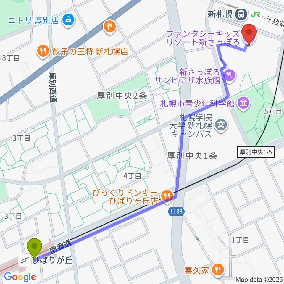 ひばりが丘駅からRADIO YAMASHO FMドラマシティへのルートマップ地図