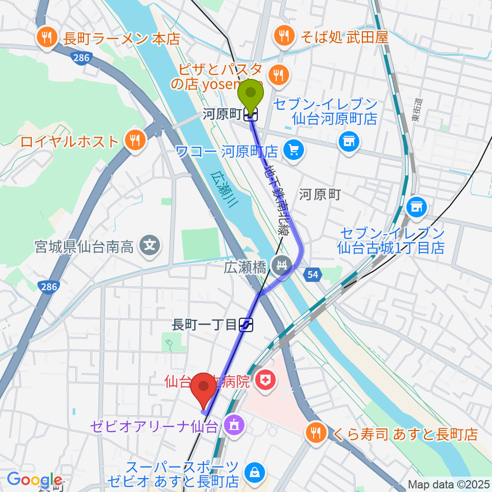 河原町駅からエフエムたいはくへのルートマップ地図