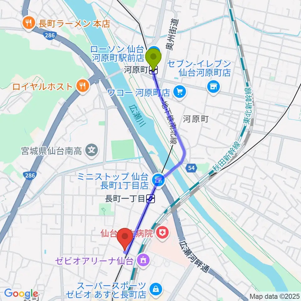 河原町駅からエフエムたいはくへのルートマップ地図