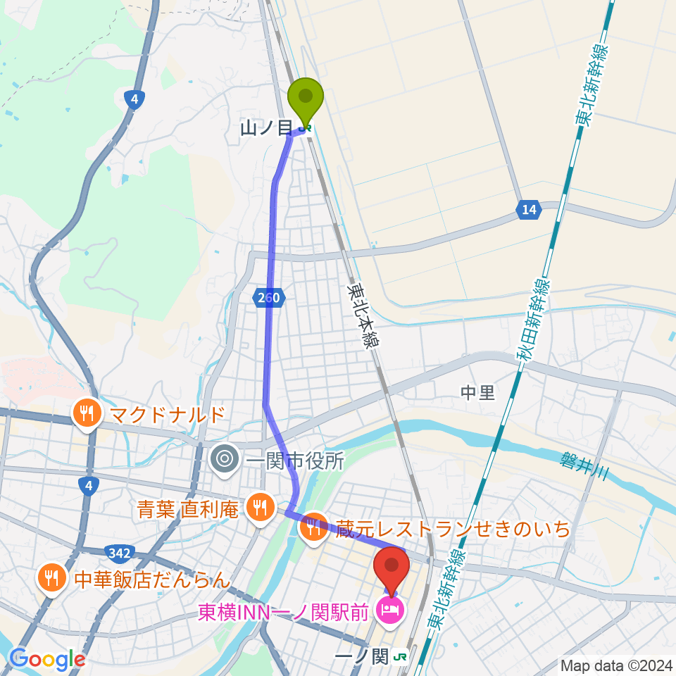 山ノ目駅からFMあすもへのルートマップ地図