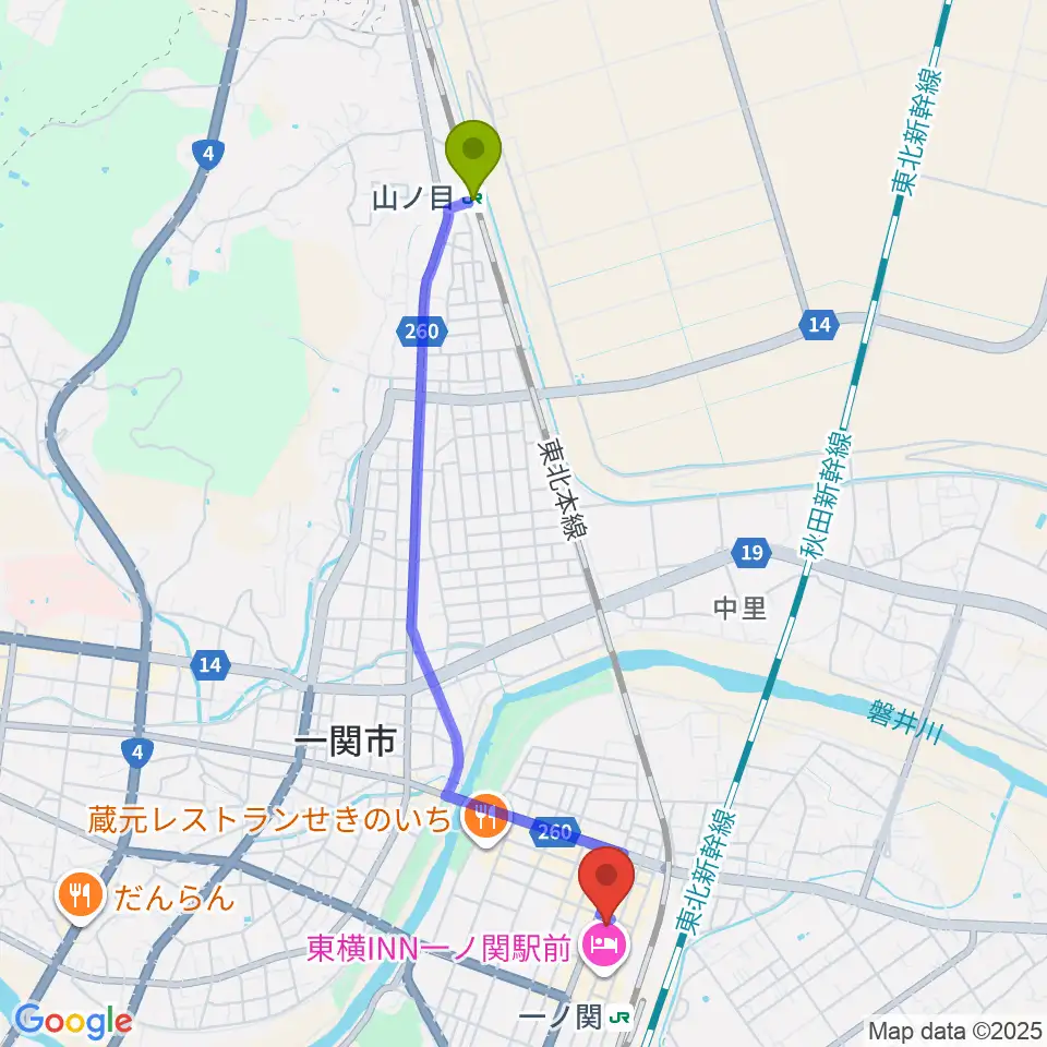 山ノ目駅からFMあすもへのルートマップ地図