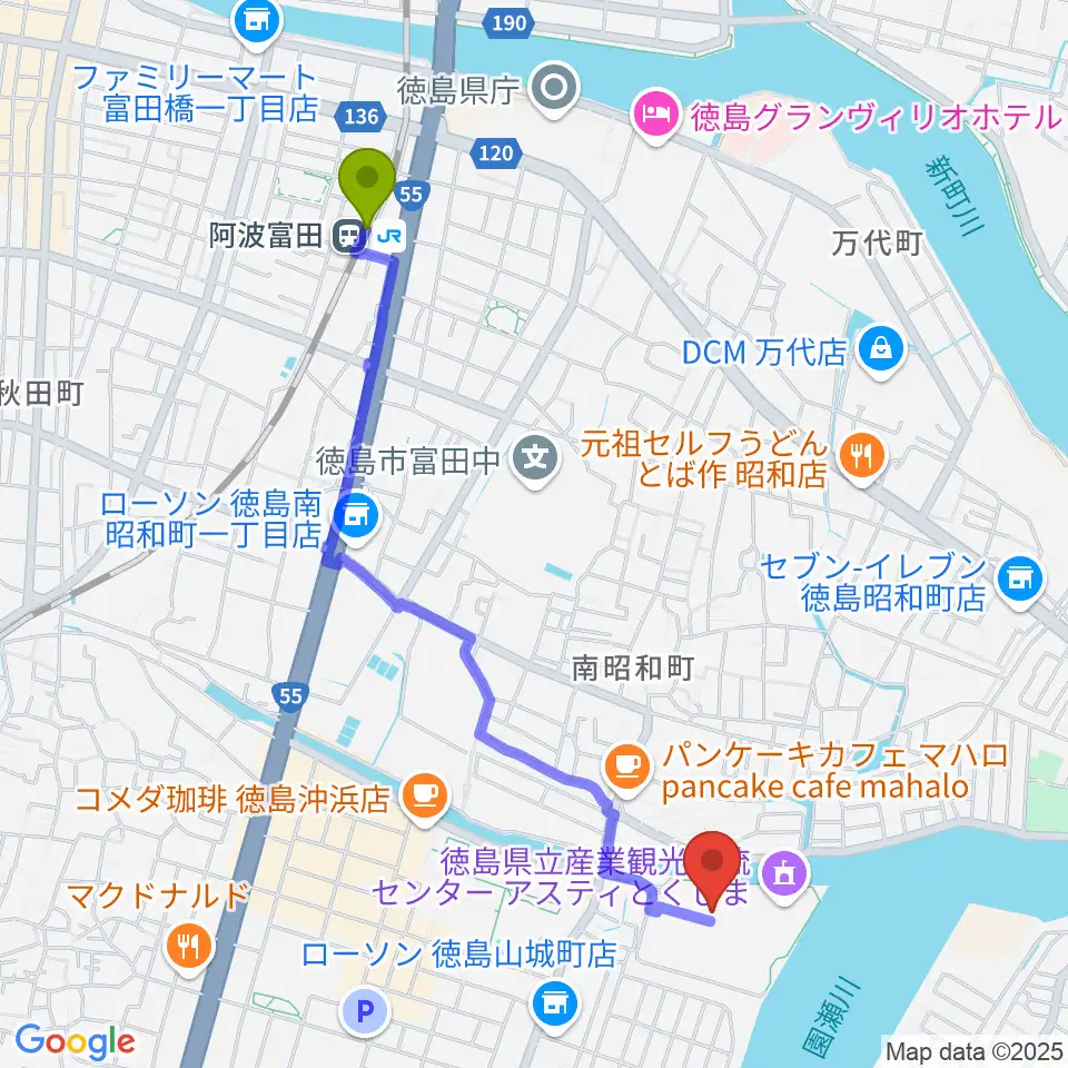 エフエムびざん B-FM791の最寄駅阿波富田駅からの徒歩ルート（約23分）地図