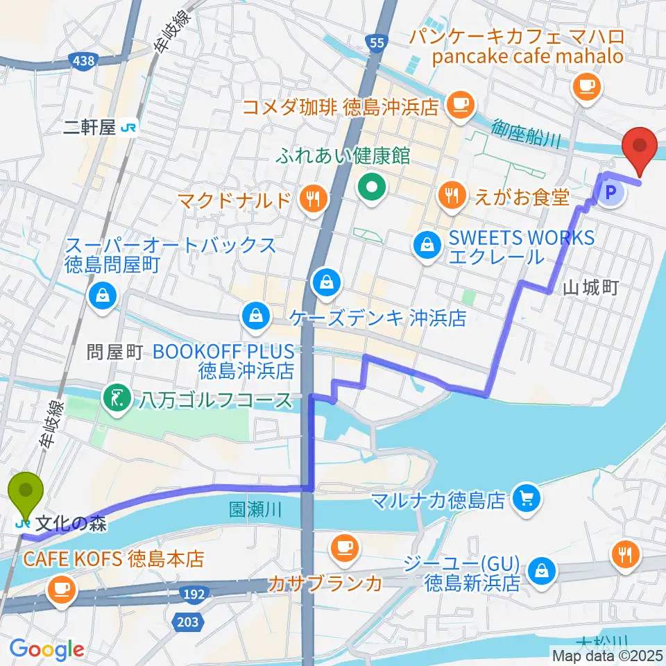 文化の森駅からエフエムびざん B-FM791へのルートマップ地図