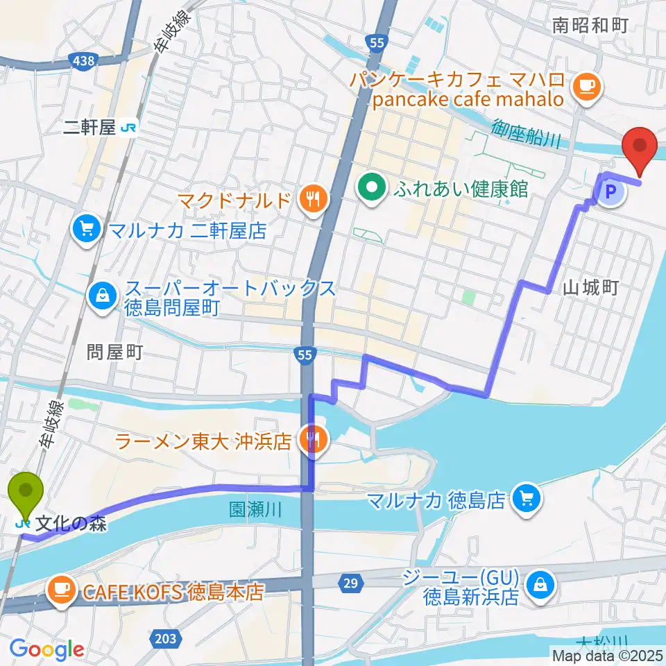 文化の森駅からエフエムびざん B-FM791へのルートマップ地図