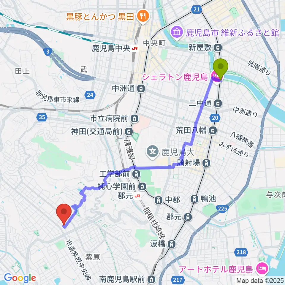 武之橋駅からフレンズFM762へのルートマップ地図