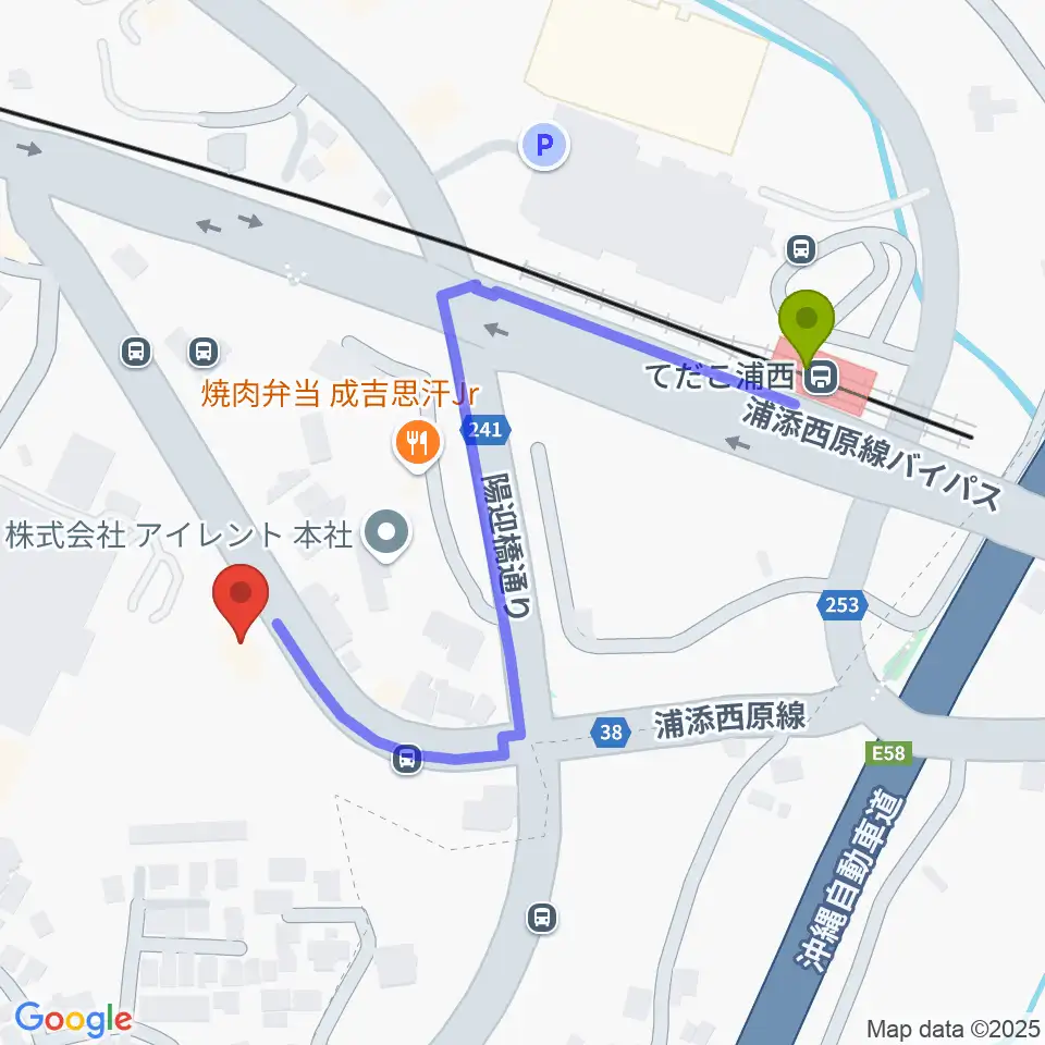 FM21の最寄駅てだこ浦西駅からの徒歩ルート（約5分）地図
