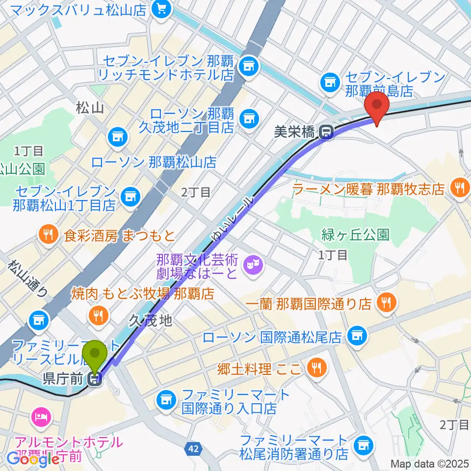 県庁前駅からfm那覇へのルートマップ地図