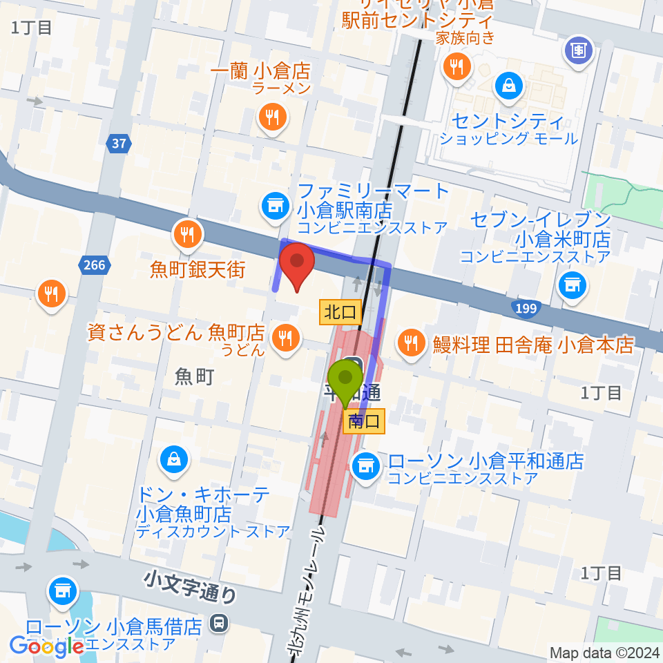 FM KITAQの最寄駅平和通駅からの徒歩ルート（約2分）地図