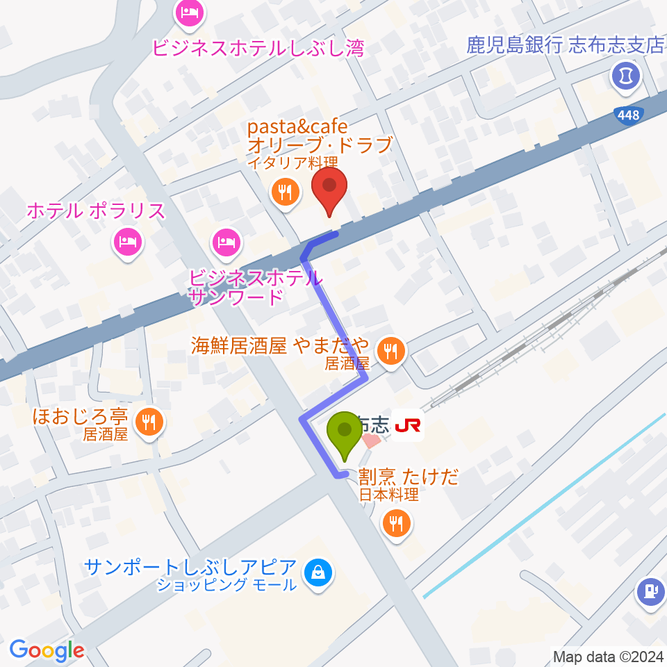 FM志布志の最寄駅志布志駅からの徒歩ルート（約3分）地図