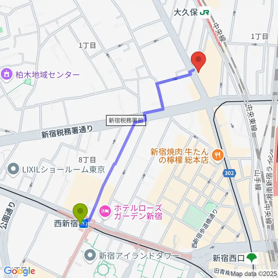 西新宿駅からVantageへのルートマップ地図