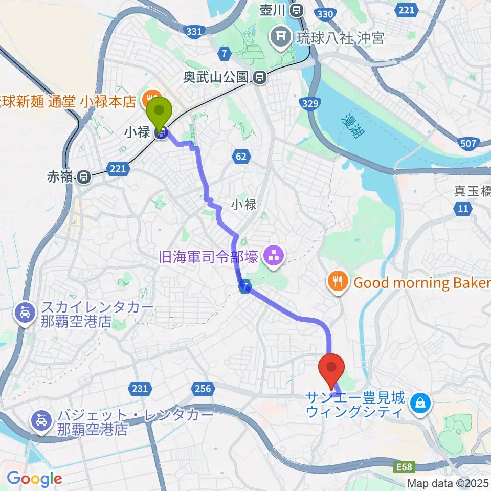 FMとよみの最寄駅小禄駅からの徒歩ルート（約43分）地図