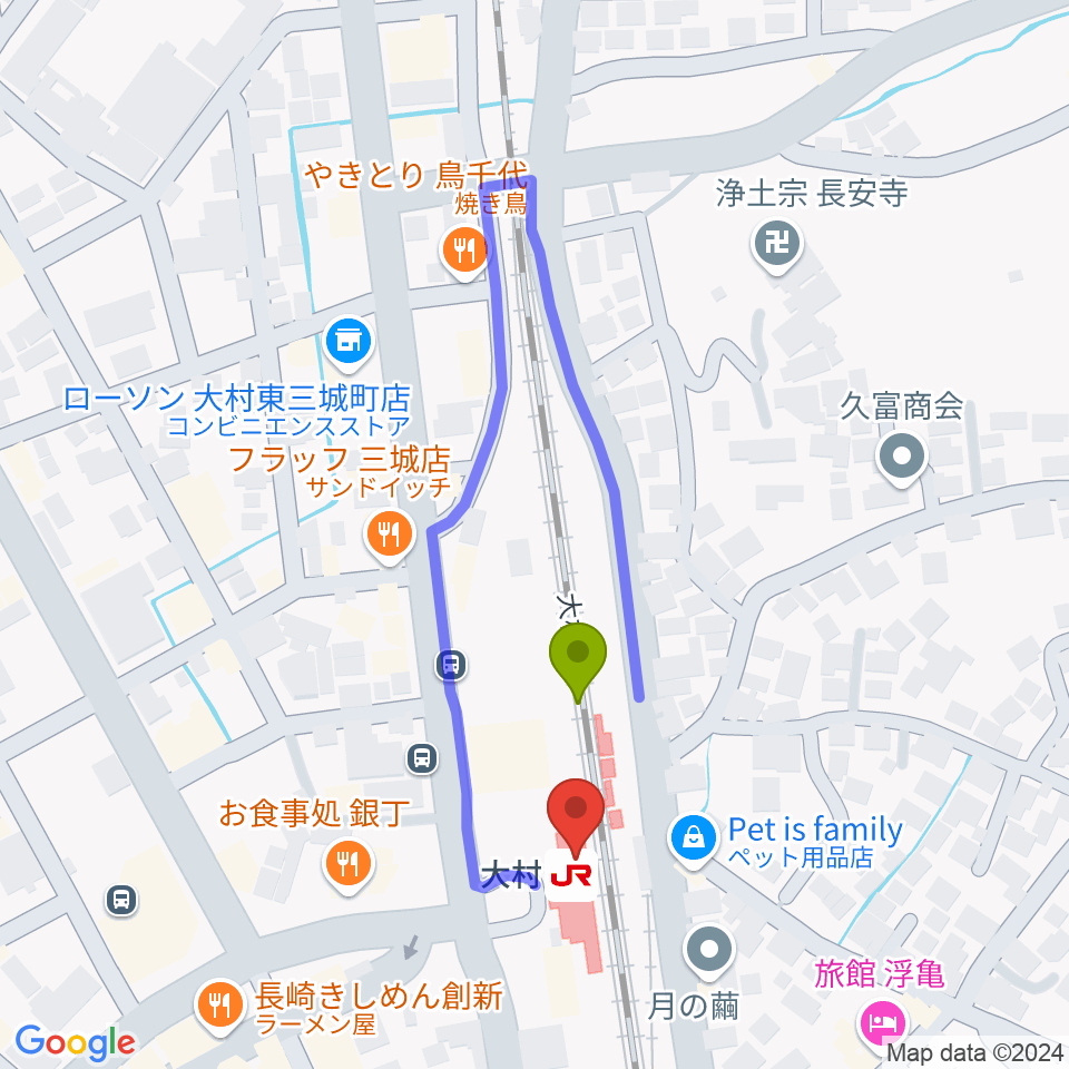 FMおおむらの最寄駅大村駅からの徒歩ルート（約1分）地図