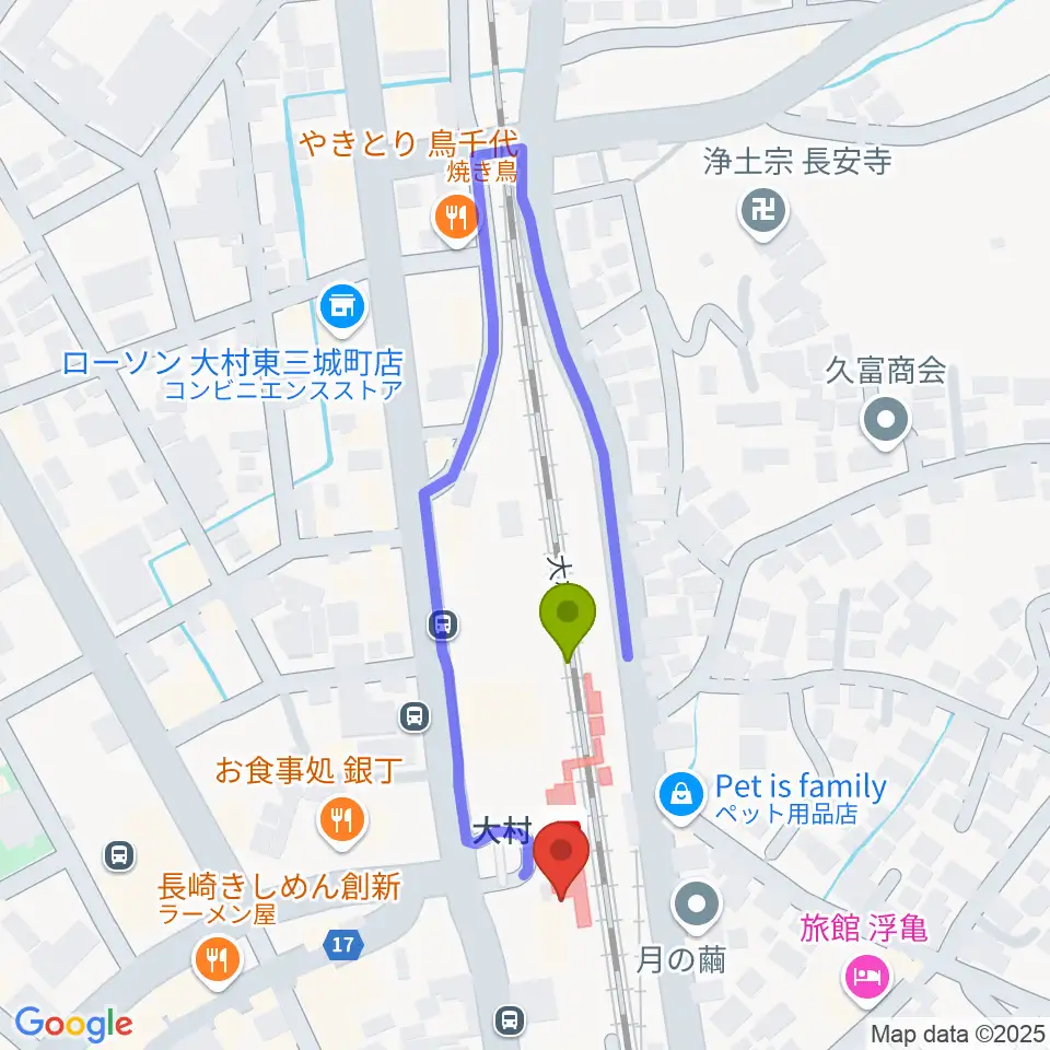 FMおおむらの最寄駅大村駅からの徒歩ルート（約2分）地図