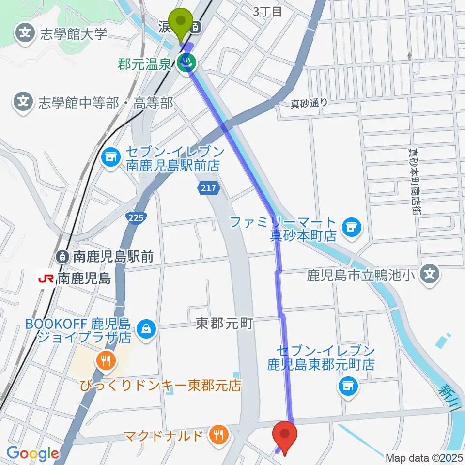 涙橋駅からFMぎんがへのルートマップ地図