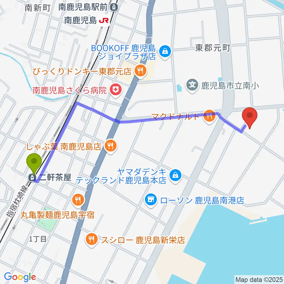 二軒茶屋駅からFMぎんがへのルートマップ地図