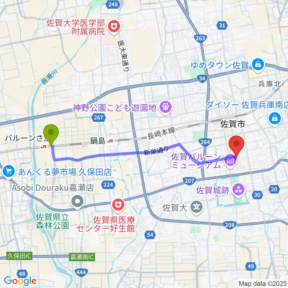 バルーンさが駅からえびすFMへのルートマップ地図