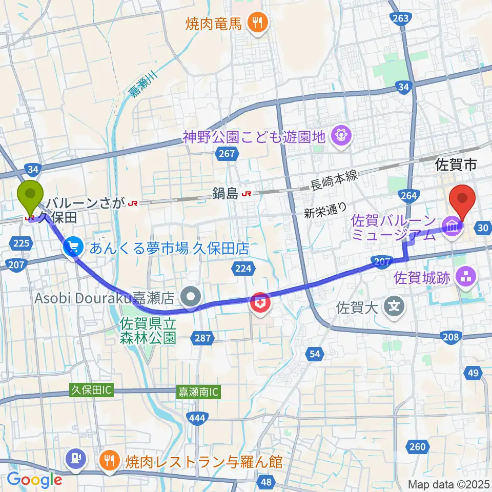 久保田駅からえびすFMへのルートマップ地図