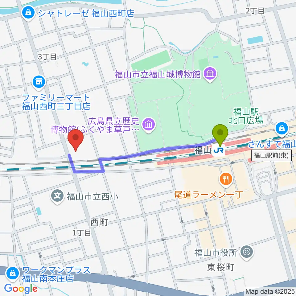 レディオBINGO エフエムふくやまの最寄駅福山駅からの徒歩ルート（約8分）地図