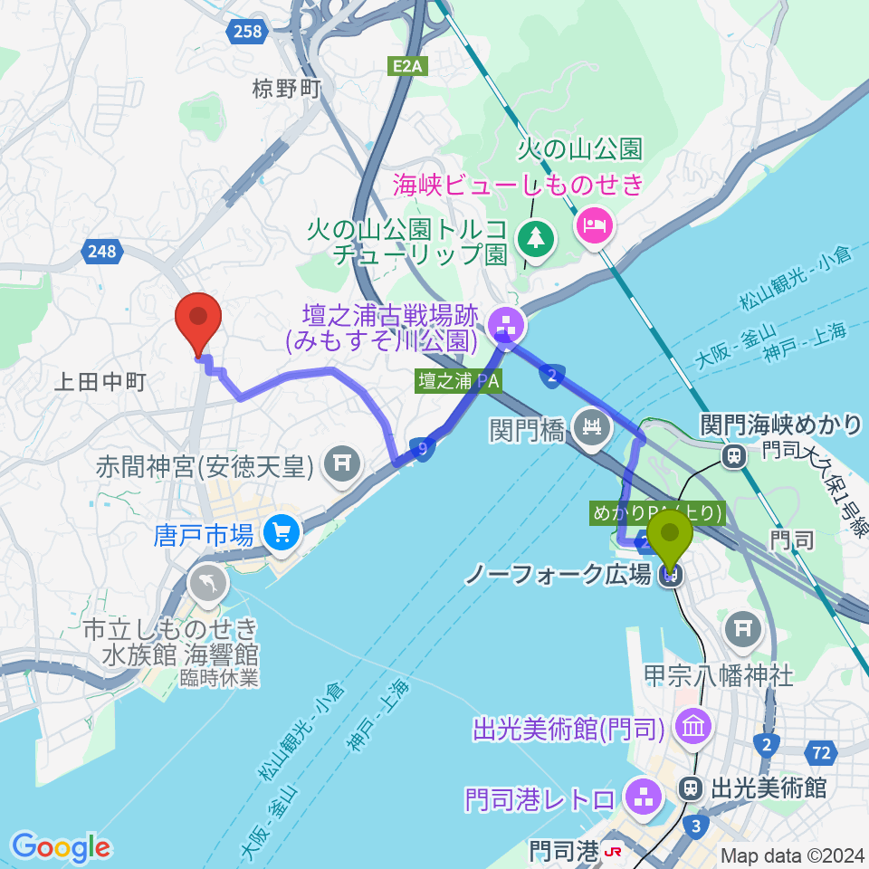 カモンFMの最寄駅ノーフォーク広場駅からの徒歩ルート（約38分）地図