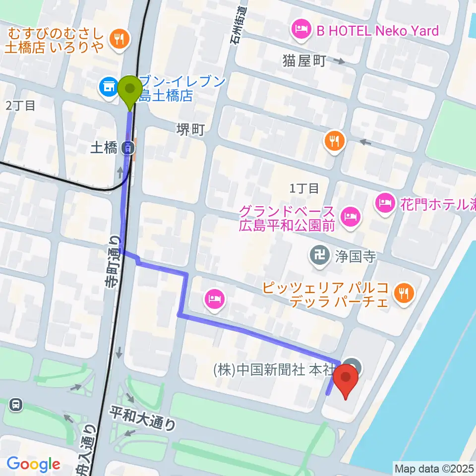 FMちゅーピーの最寄駅土橋駅からの徒歩ルート（約6分）地図