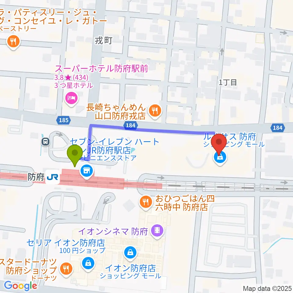 FMわっしょいの最寄駅防府駅からの徒歩ルート（約4分）地図