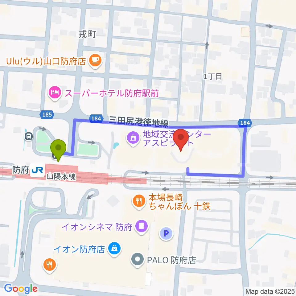 FMわっしょいの最寄駅防府駅からの徒歩ルート（約3分）地図