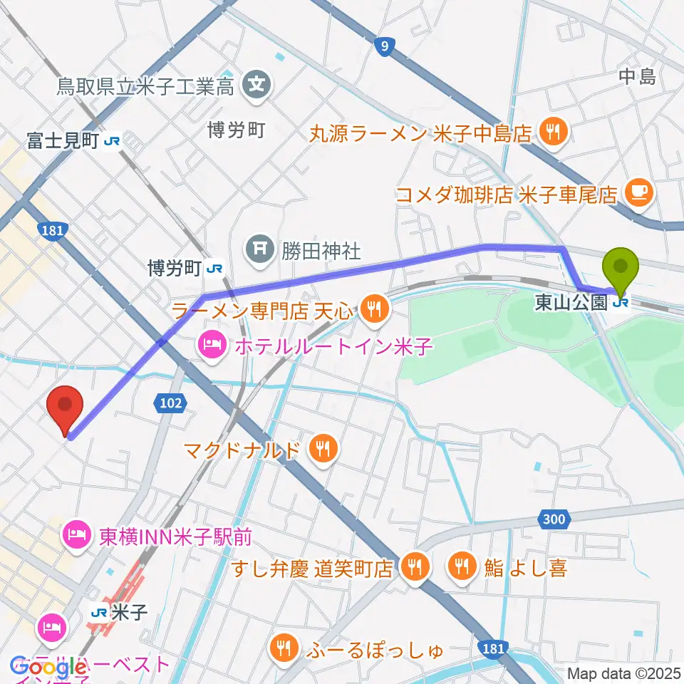 東山公園駅からDARAZ FM ダラズ・エフエムへのルートマップ地図