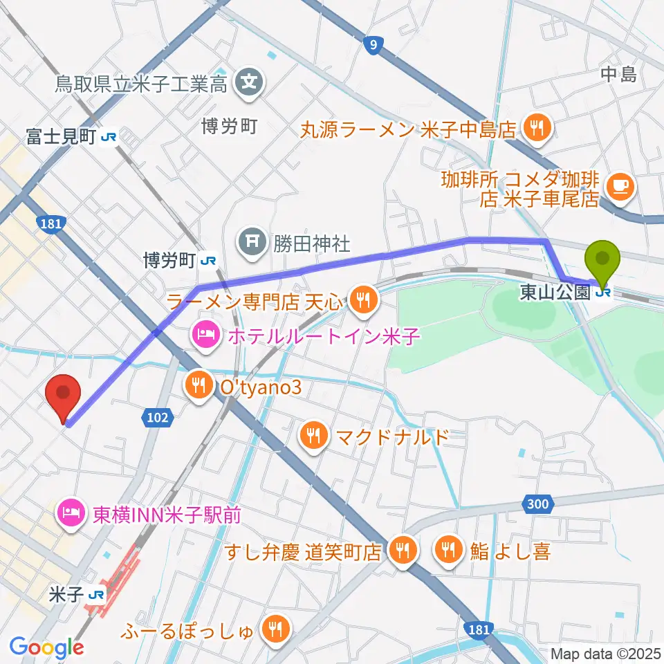 東山公園駅からDARAZ FM ダラズ・エフエムへのルートマップ地図